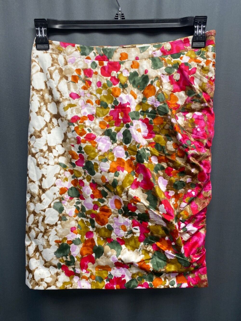 Etcetera Pink Floral Pencil Skirt Size 4 Gathered Ruched Lined Knee Length (b28.